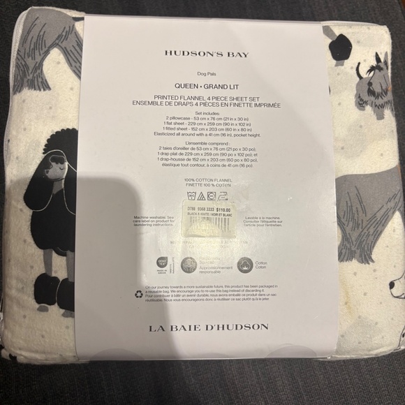 BNWT Hudson's Bay Company HBC 100% Cotton Flannel 4 Piece Sheet Set - Queen size - Picture 6 of 10